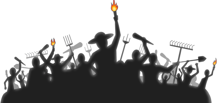 Angry Mob with Pitchforks and Torches